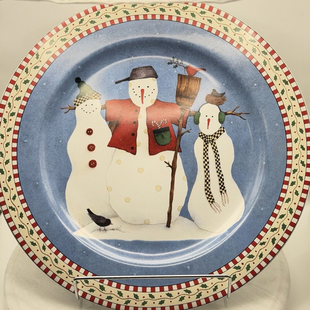 Sakura Debbie Mumm Snowman Platter 12.25 Vintage Christmas Stoneware 1990s
